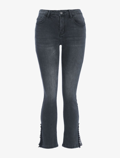 Jean flare empiécé dentelle - anthracite - 3