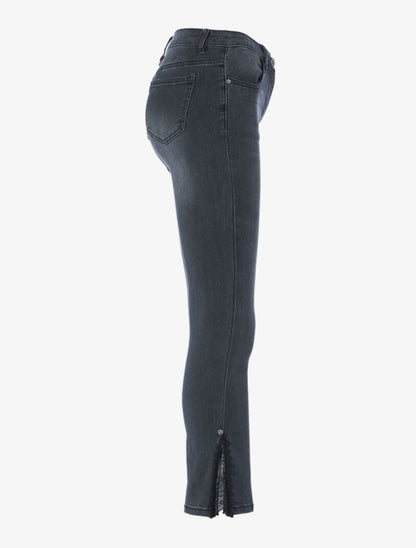 Jean flare empiécé dentelle - anthracite - 5