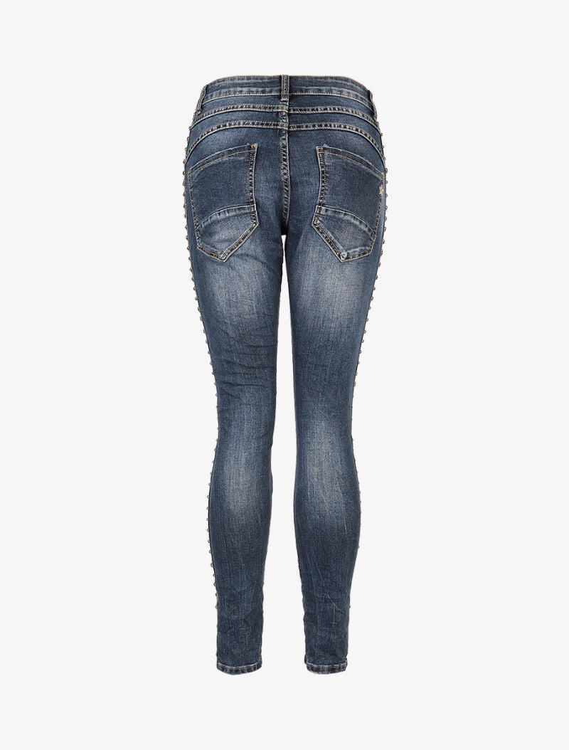Jean à côtés stylisés à billes - denim foncé - 4