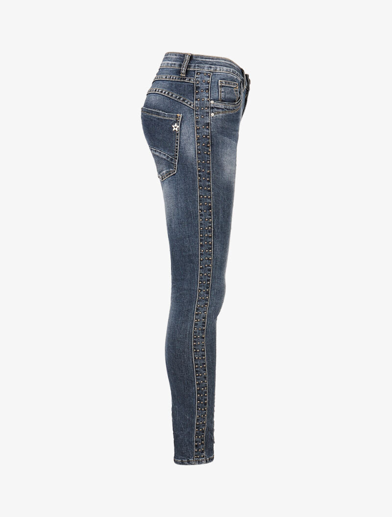 Jean à côtés stylisés à billes - denim foncé - 5