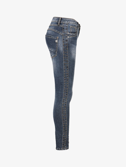 Jean à côtés stylisés à billes - denim foncé - 5
