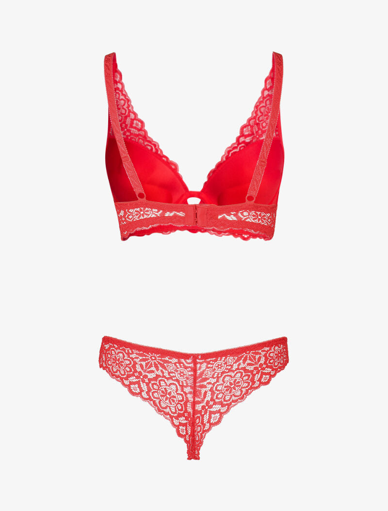 Ensemble ampliforme en dentelle fleurie - rouge - 2