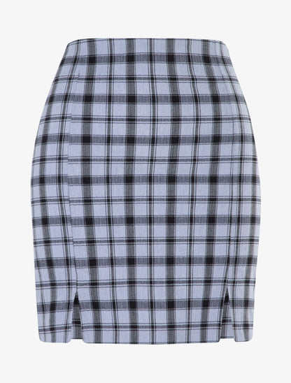 Mini jupe à imprimé tartan - bleu clair - 1