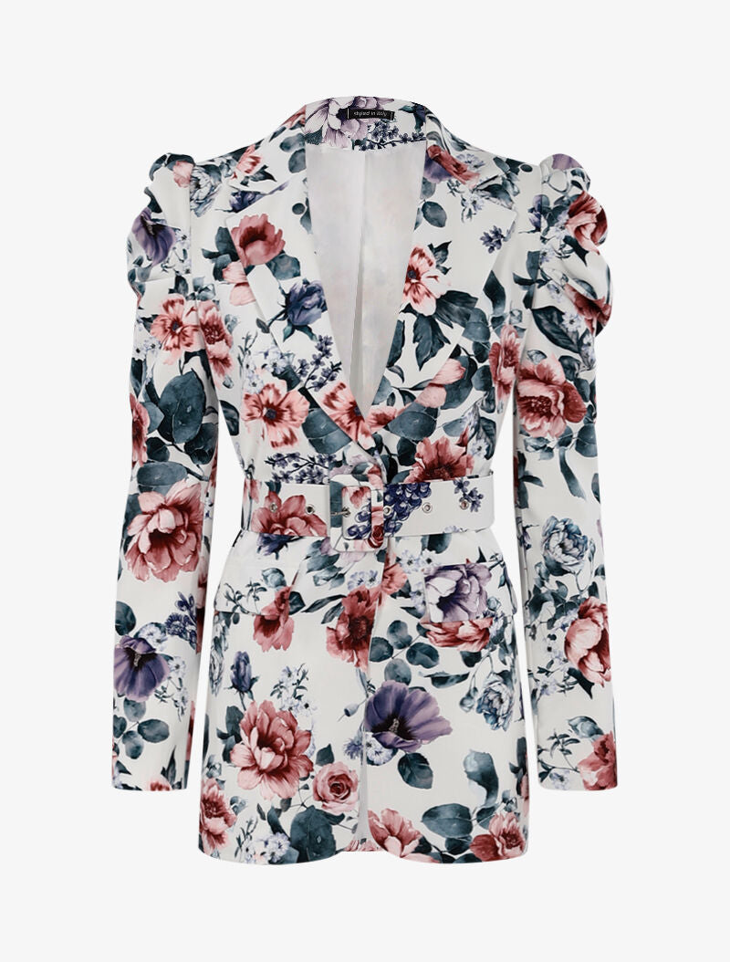 Blazer fleuri à manches gigot - noir - 3