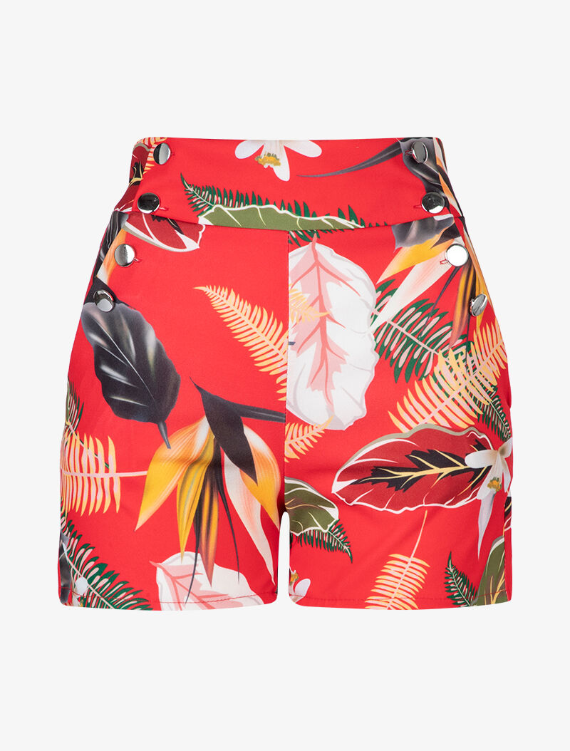 Short imprimé à boutonnières - rouge - 1