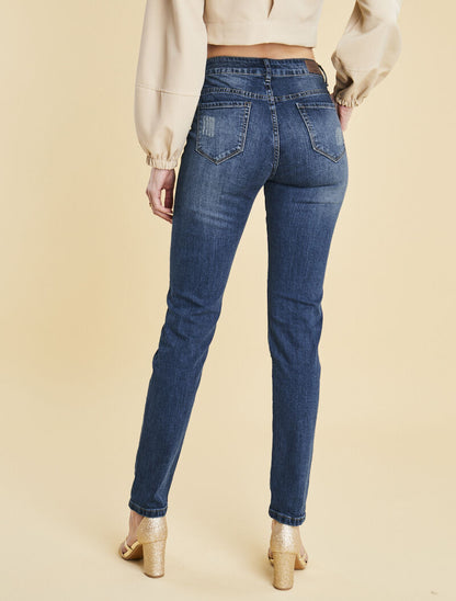 Jean à empiècements strassés - bleu denim - 2