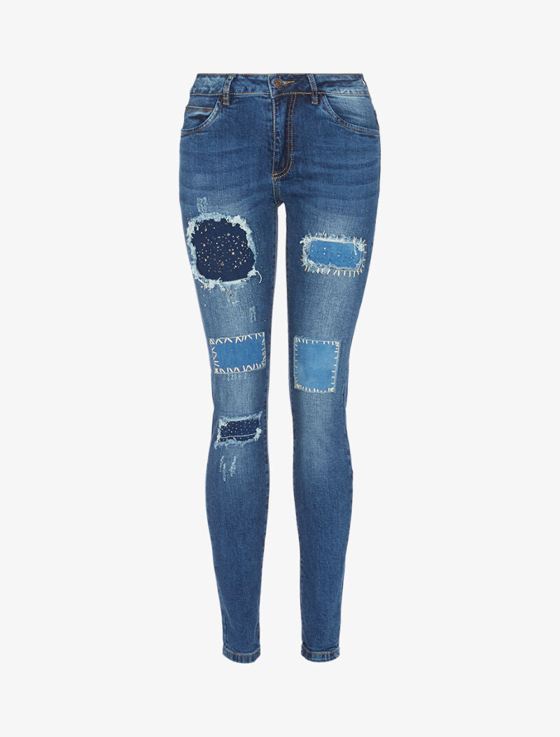 Jean à empiècements strassés - bleu denim - 3