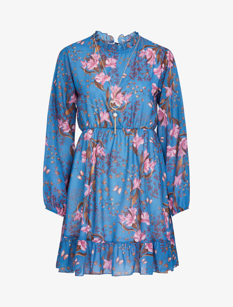 Tunique style robe en voile imprimé floral - bleu charrette - 1