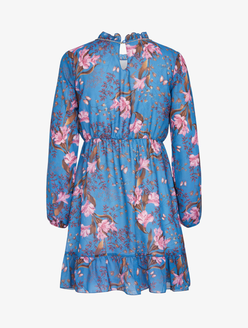 Tunique style robe en voile imprimé floral - bleu charrette - 2