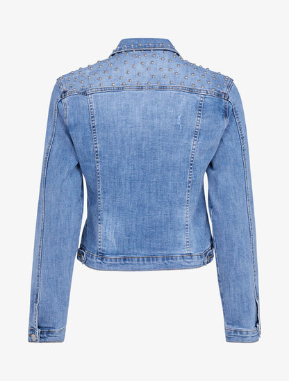 Veste en jean ornée de billes - bleu denim - 3