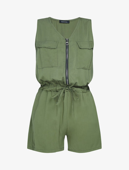 Combishort à zip contrastant - kaki - 2