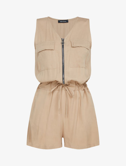 Combishort à zip contrastant - camel - 1