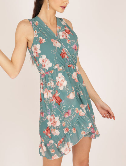 Robe portefeuille à imprimé floral - turquoise - 1