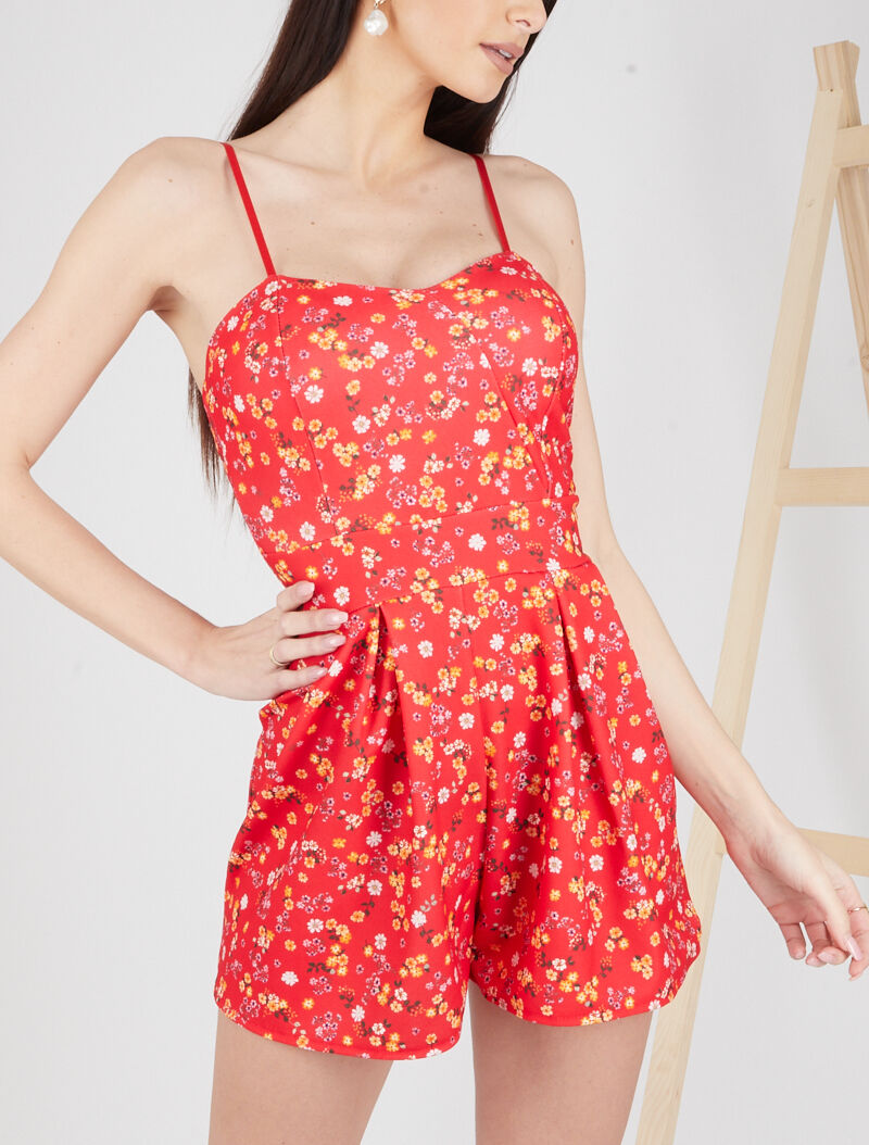 Combishort à imprimé petites fleurs - rouge - 4