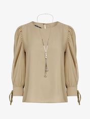 Blouse à manches bouffantes - camel - 1
