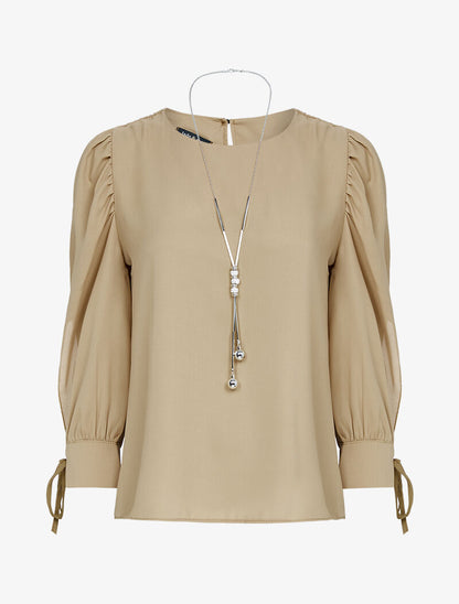 Blouse à manches bouffantes - camel - 1