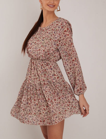 Robe patineuse à imprimé floral - beige - 4