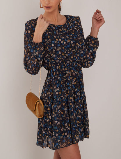 Robe patineuse à imprimé floral - marine - 1