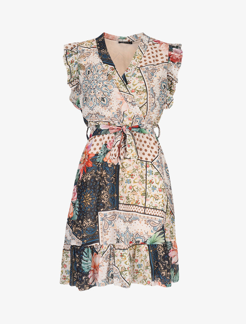 Robe volantée à imprimés - bleu - 1