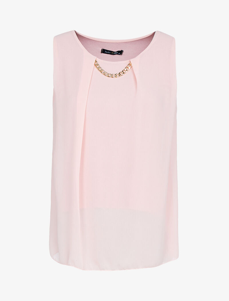 Top en voile à empiècement chaîne - rose - 1
