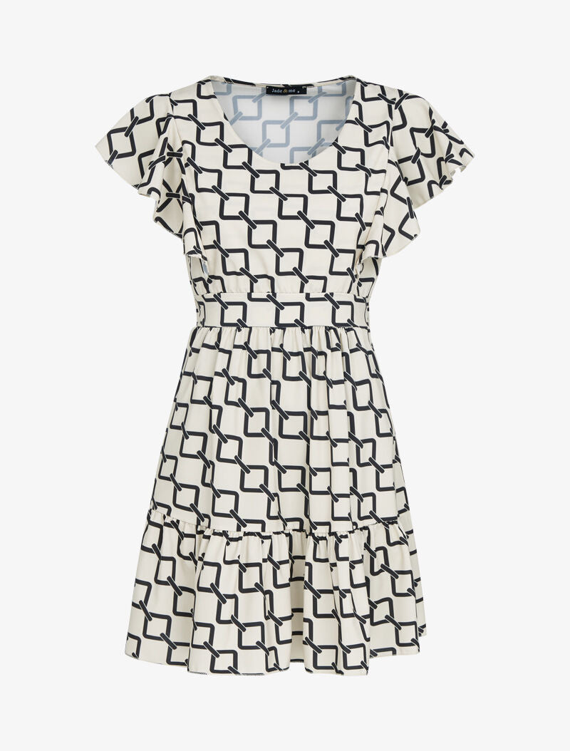 Robe volantée à imprimés - beige - 1