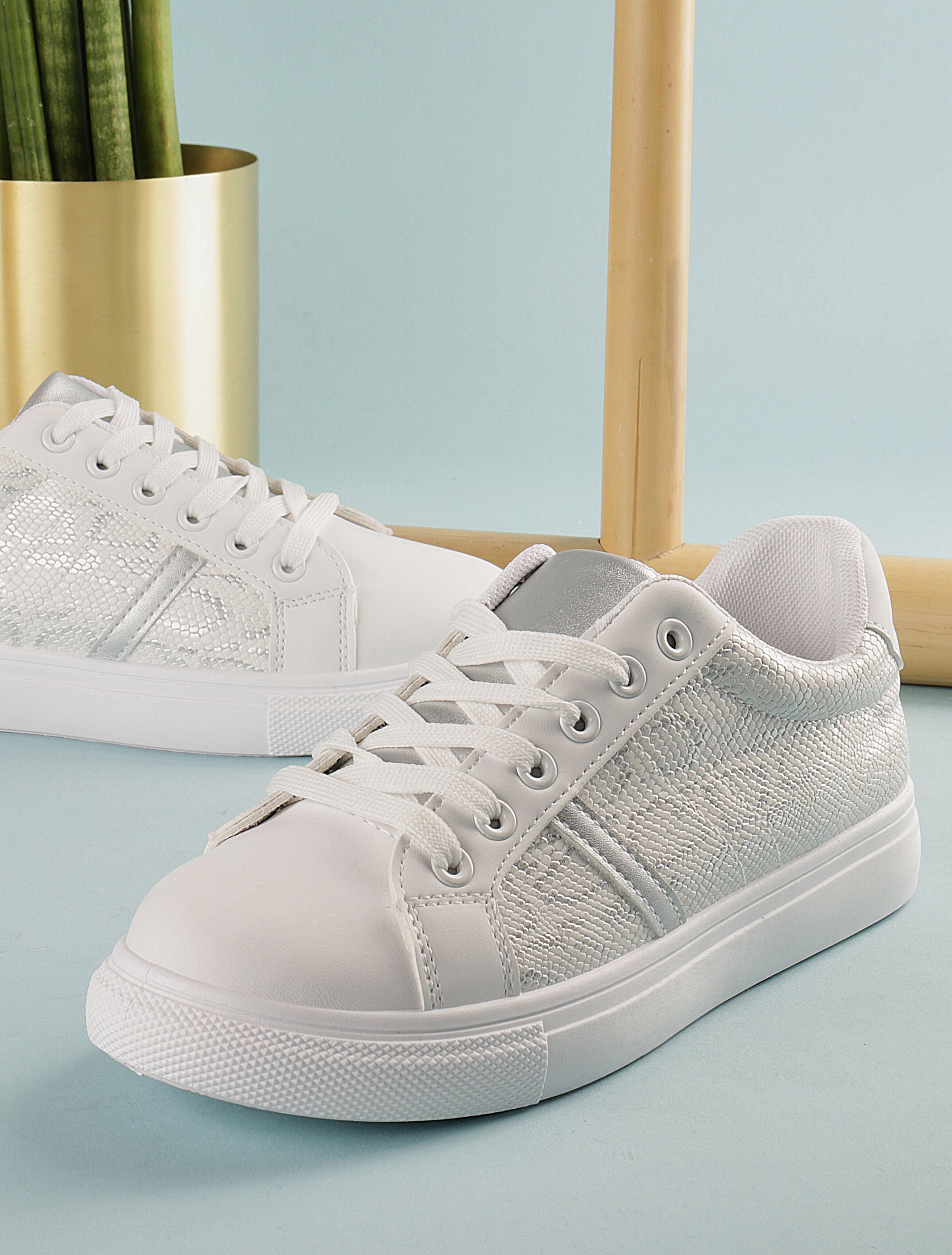 Sneakers à corps imprimé python - blanc - 5