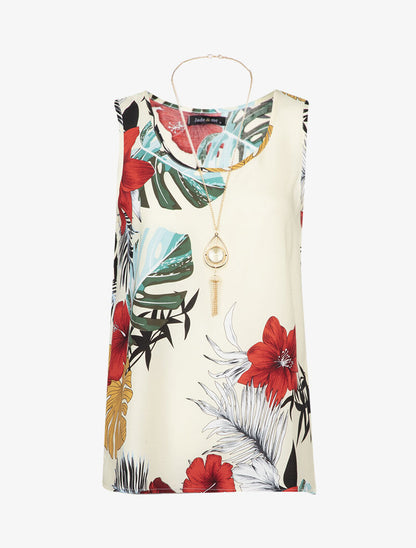 Top à imprimé tropical - beige - 3