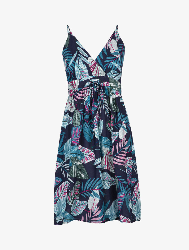 Robe patineuse à imprimé tropical - marine - 1