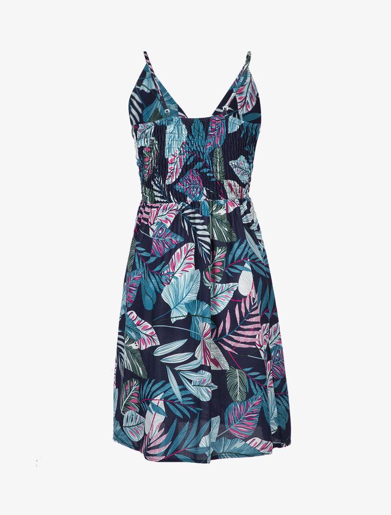 Robe patineuse à imprimé tropical - marine - 2