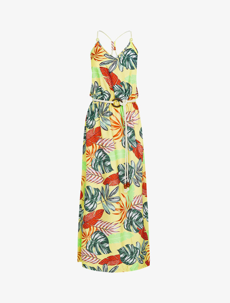 Robe longue à imprimé tropical - jaune - 2