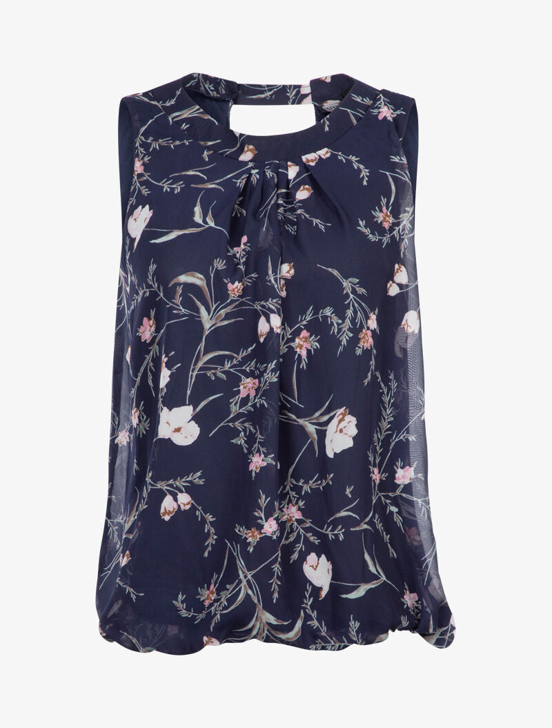 Top à imprimé fleurs stylisées - marine - 1