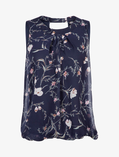 Top à imprimé fleurs stylisées - marine - 1