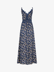 Robe fleurie à détails crochet - marine - 1