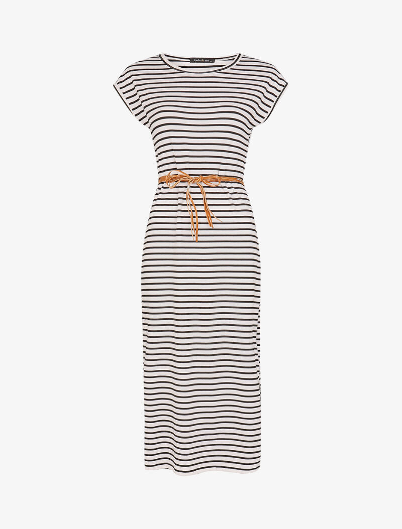 Robe droite marinière à côtés fendus - blanc - 1