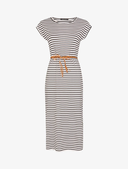 Robe droite marinière à côtés fendus - blanc - 1