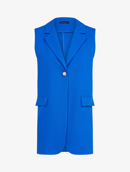 Gilet sans manches à bouton contrastant - bleu roi - 2