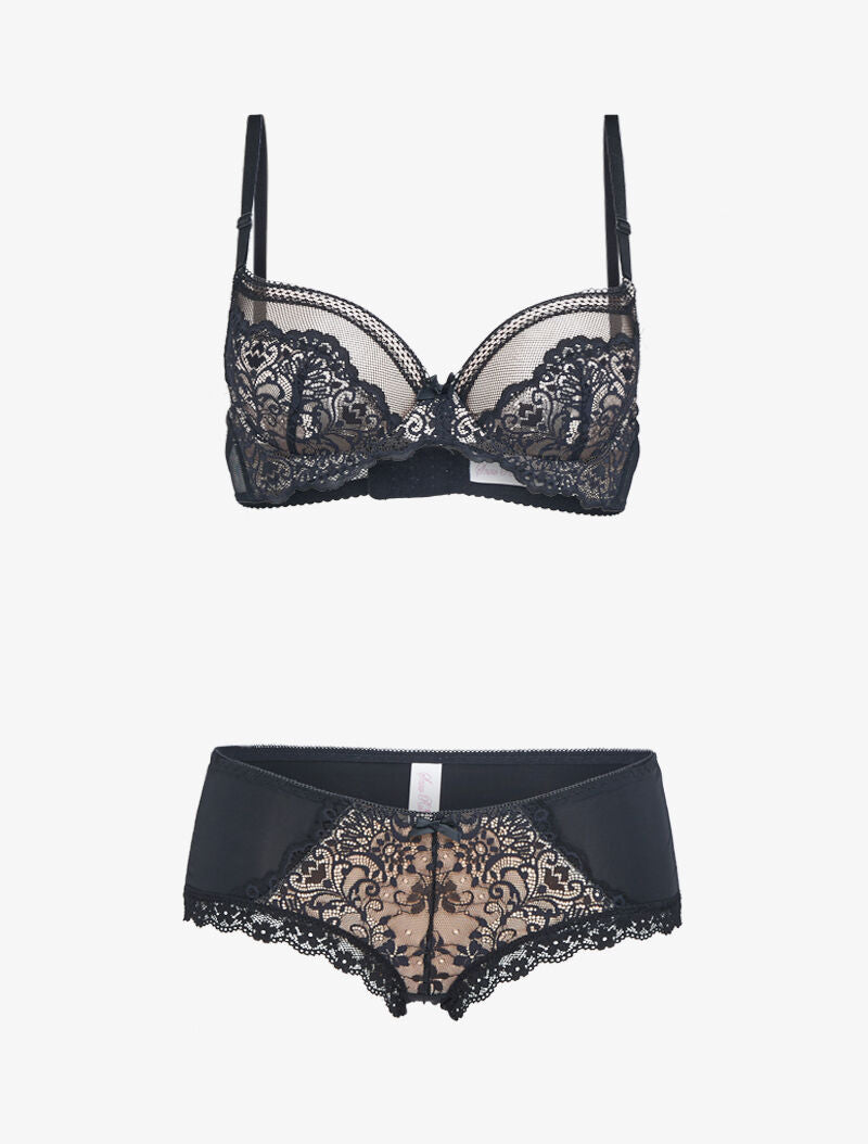 Ensemble push-up en résille et dentelle - beige - 3