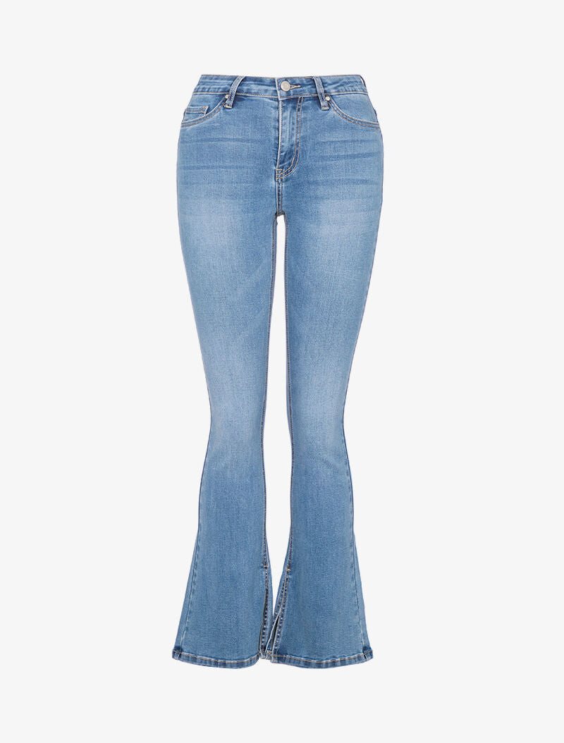 Jean coupe flare à bords fendus - bleu denim - 3