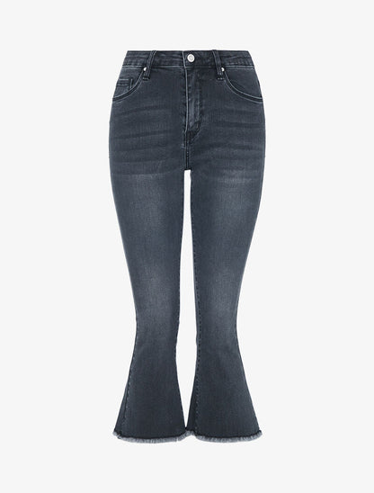 Jean 7/8 évasé effiloché - anthracite