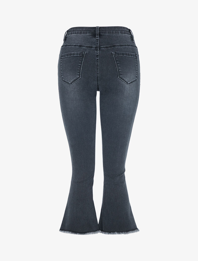 Jean 7/8 évasé effiloché - anthracite