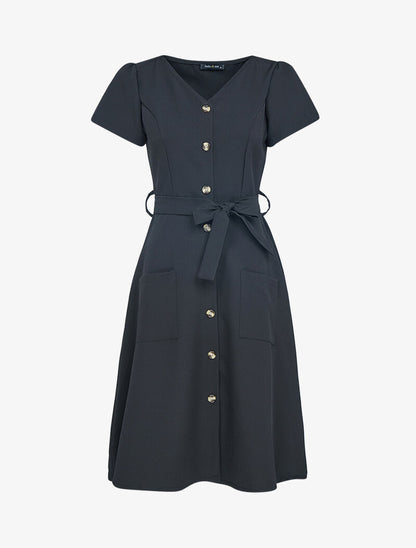 Robe patineuse à manches courtes - noir - 1