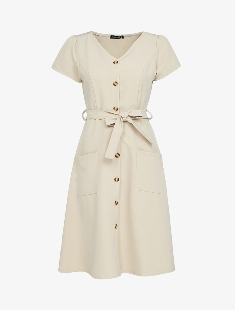 Robe patineuse à manches courtes - beige - 3