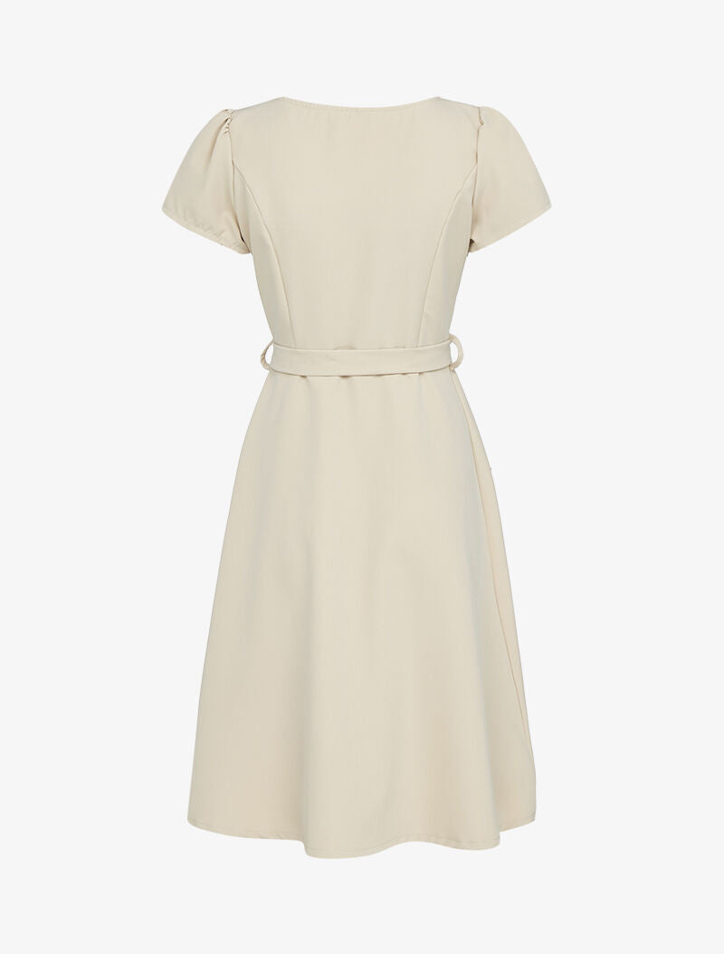 Robe patineuse à manches courtes - beige - 2