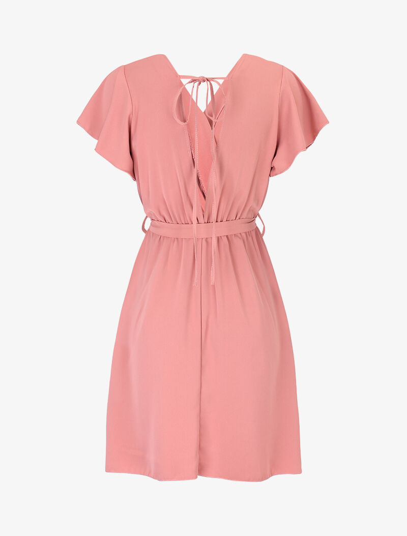 Robe cintrée à épaules volantées - rose saumon - 2