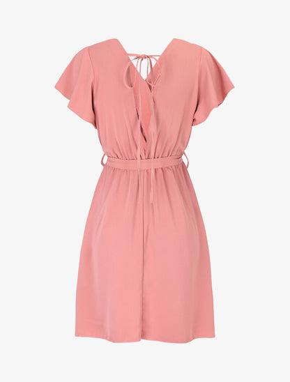 Robe cintrée à épaules volantées - rose saumon - 2