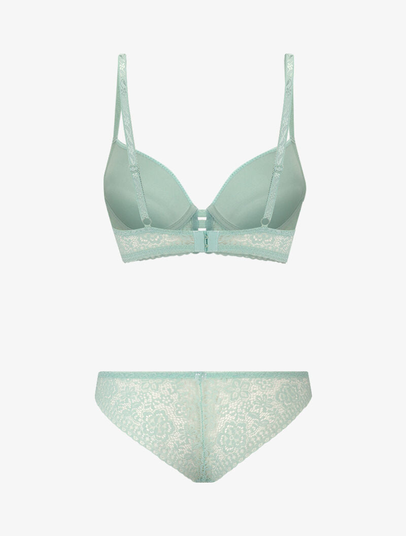 Ensemble en dentelle fleurie - vert amande - 2
