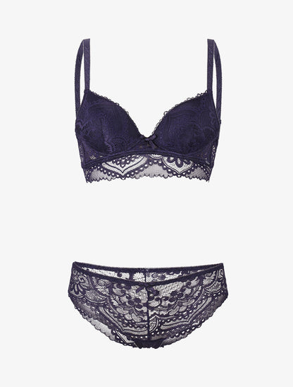 Ensemble à large bande dentelle - marine - 3