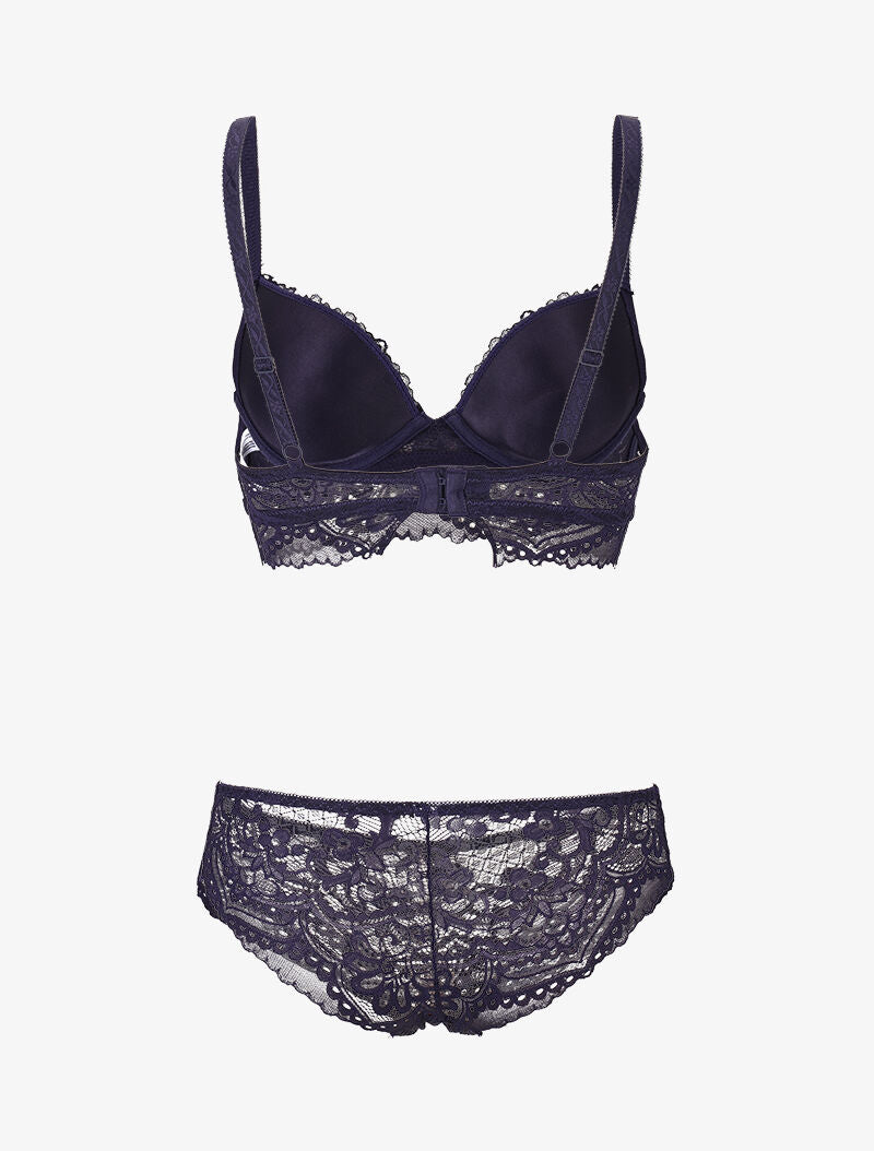 Ensemble à large bande dentelle - marine - 2