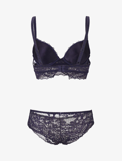Ensemble à large bande dentelle - marine - 2