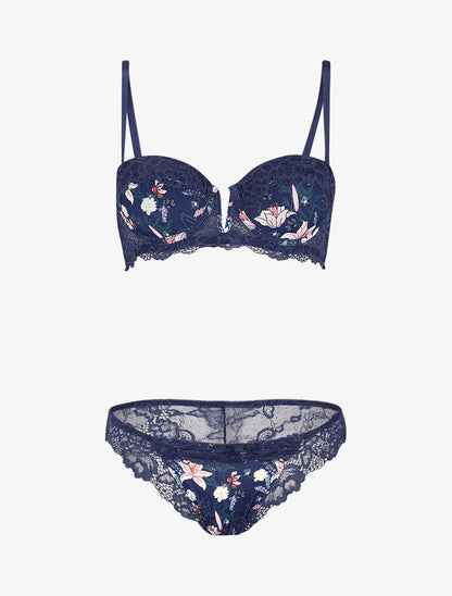 Ensemble imprimé et à dentelle - marine - 3